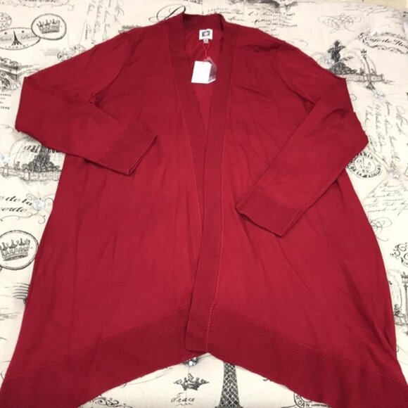 ANNE KLEIN Pointelle Trim Waterfall Cardigan In Titian Red - Picture 3 of 7